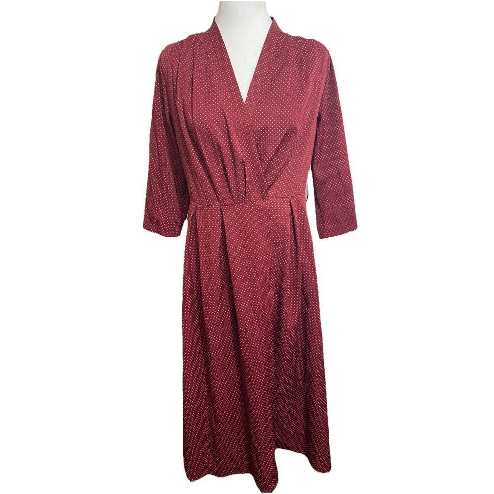 Elisabetta Franchi Dress Burgundy Wrap Polka Dots Size 44 Missing Belt
